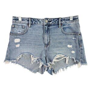 Womens Pacsun Blue Denim Shorts Distressed Cut Off High Rise Festival Size 28